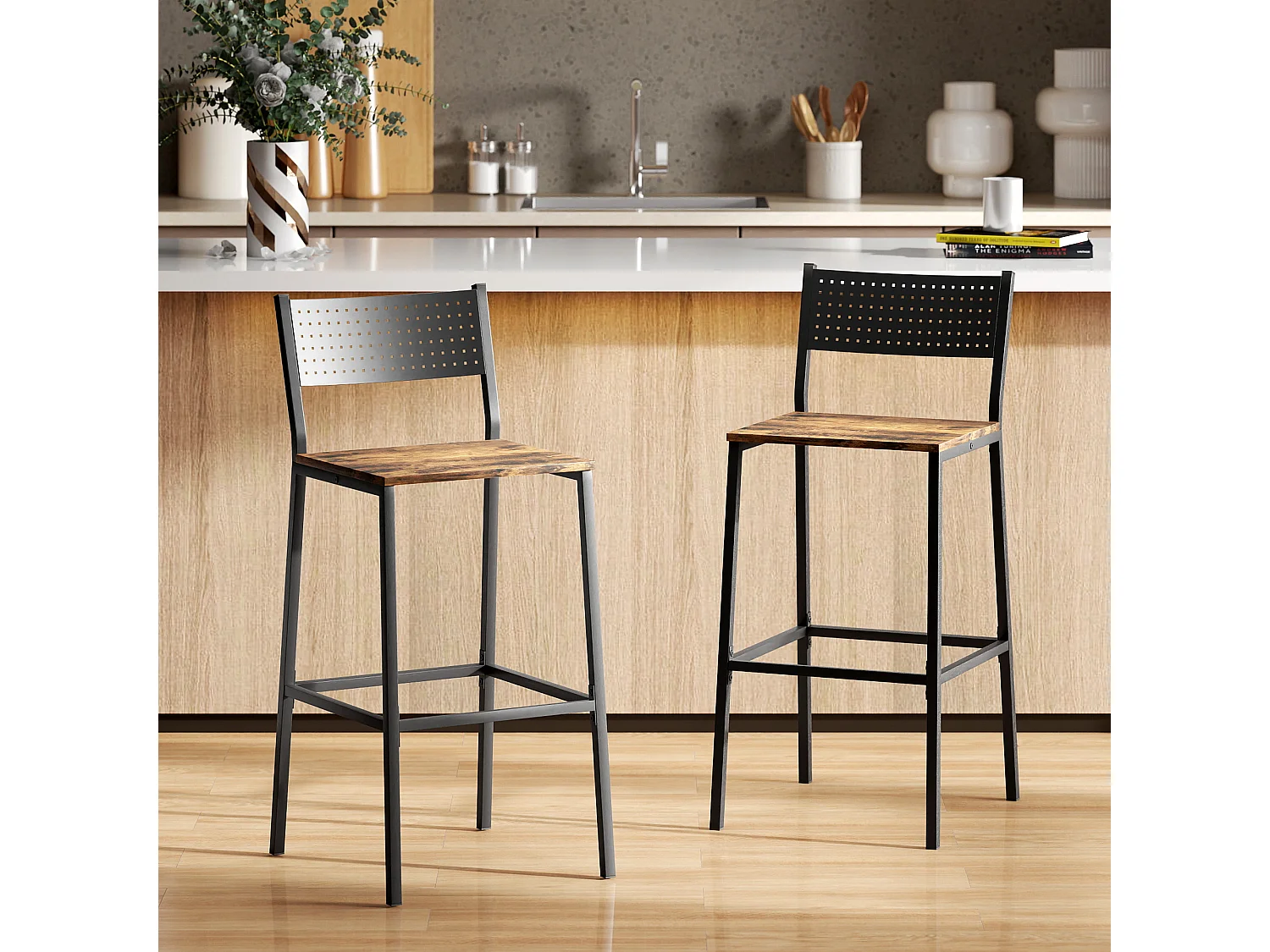 Set di 2 sgabelli da bar con schienale in stile industriale