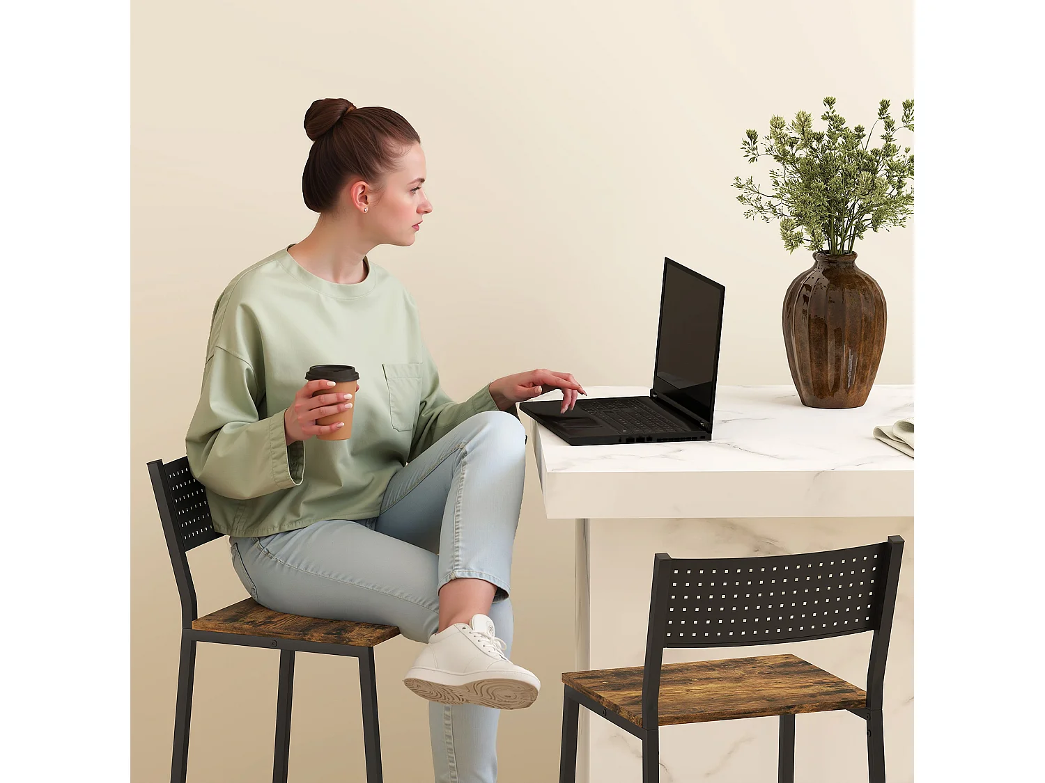 Set di 2 sgabelli da bar con schienale in stile industriale