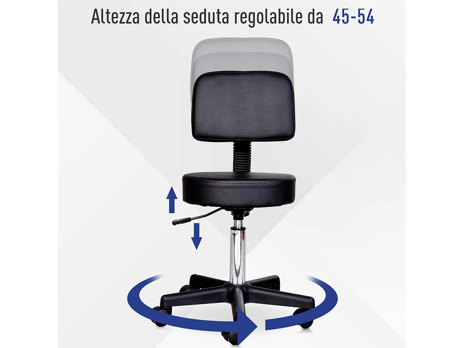 Sgabello con schienale da salone in PU altezza regolabile nero