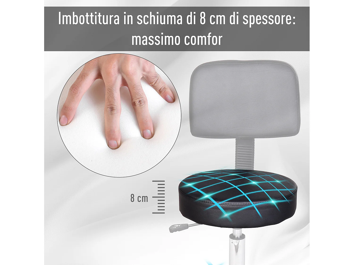 Sgabello con schienale da salone in PU altezza regolabile nero