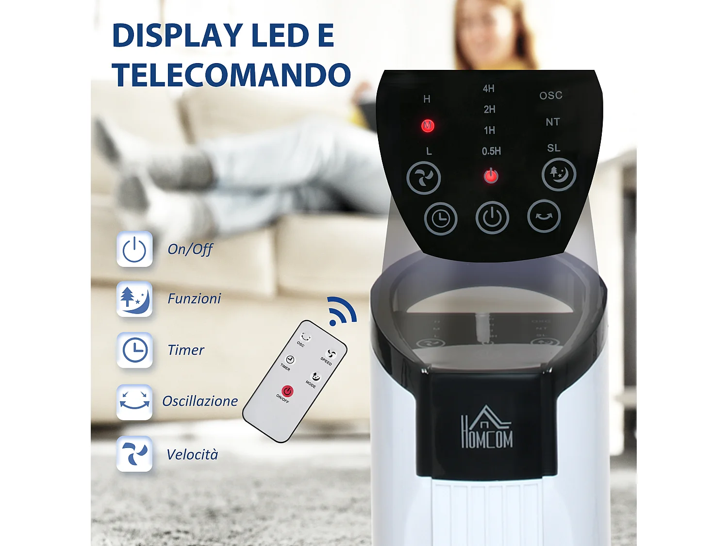 Ventilatore a colonna con telecomando a 5m oscillante 70°