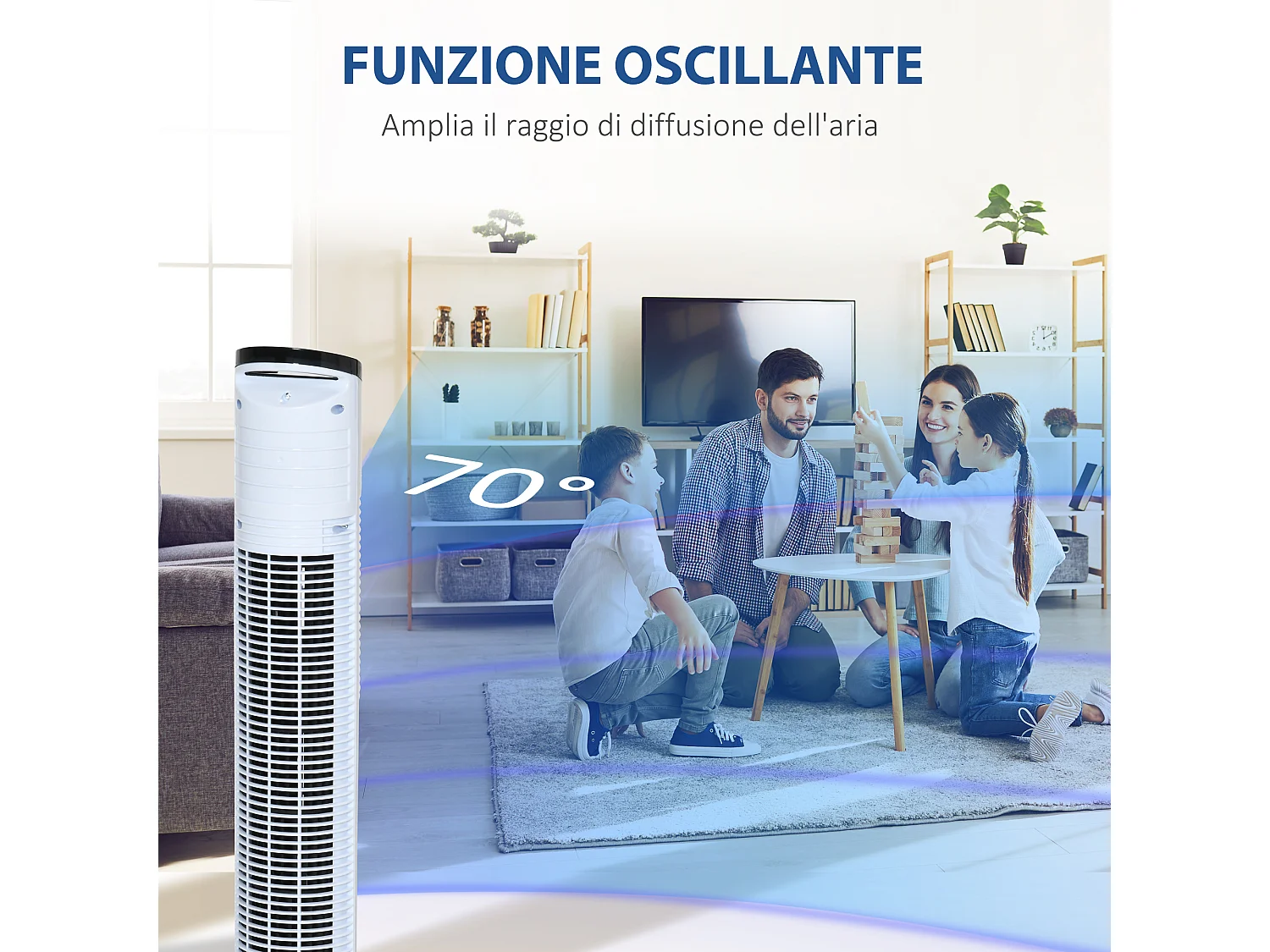 Ventilatore a colonna con telecomando a 5m oscillante 70°
