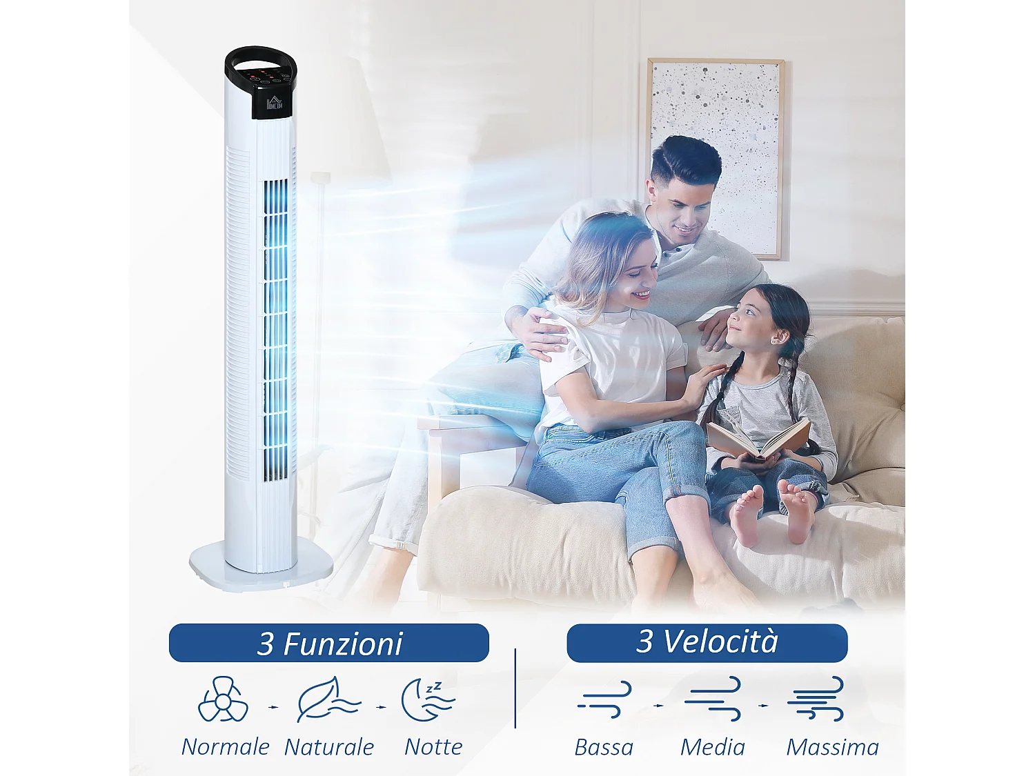 Ventilatore a colonna con telecomando a 5m oscillante 70°