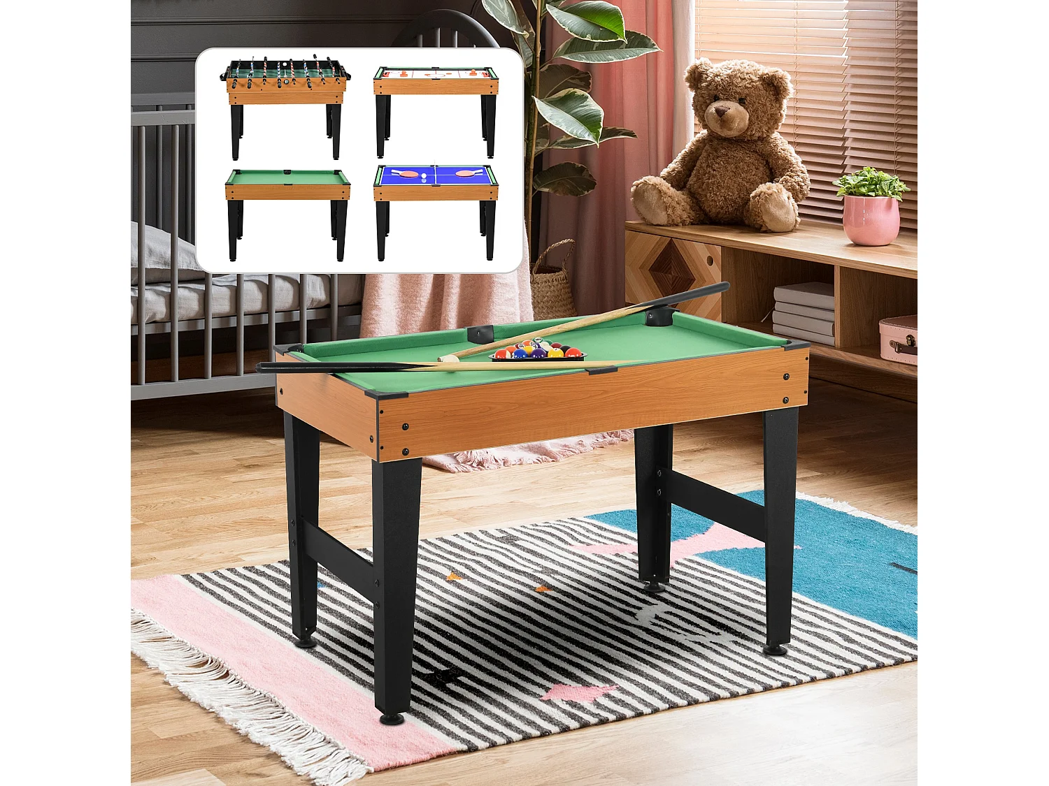 Tavolo multigioco 4 in 1 con calciobalilla biliardo ping pong hockey
