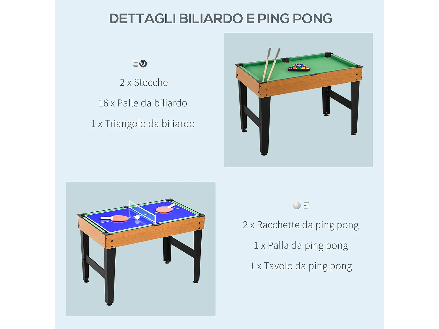 Tavolo multigioco 4 in 1 con calciobalilla biliardo ping pong hockey