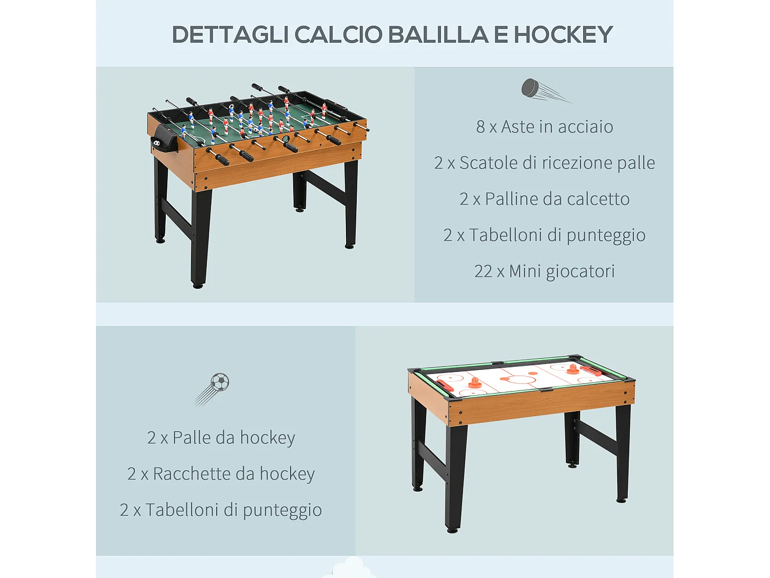 Tavolo multigioco 4 in 1 con calciobalilla biliardo ping pong hockey