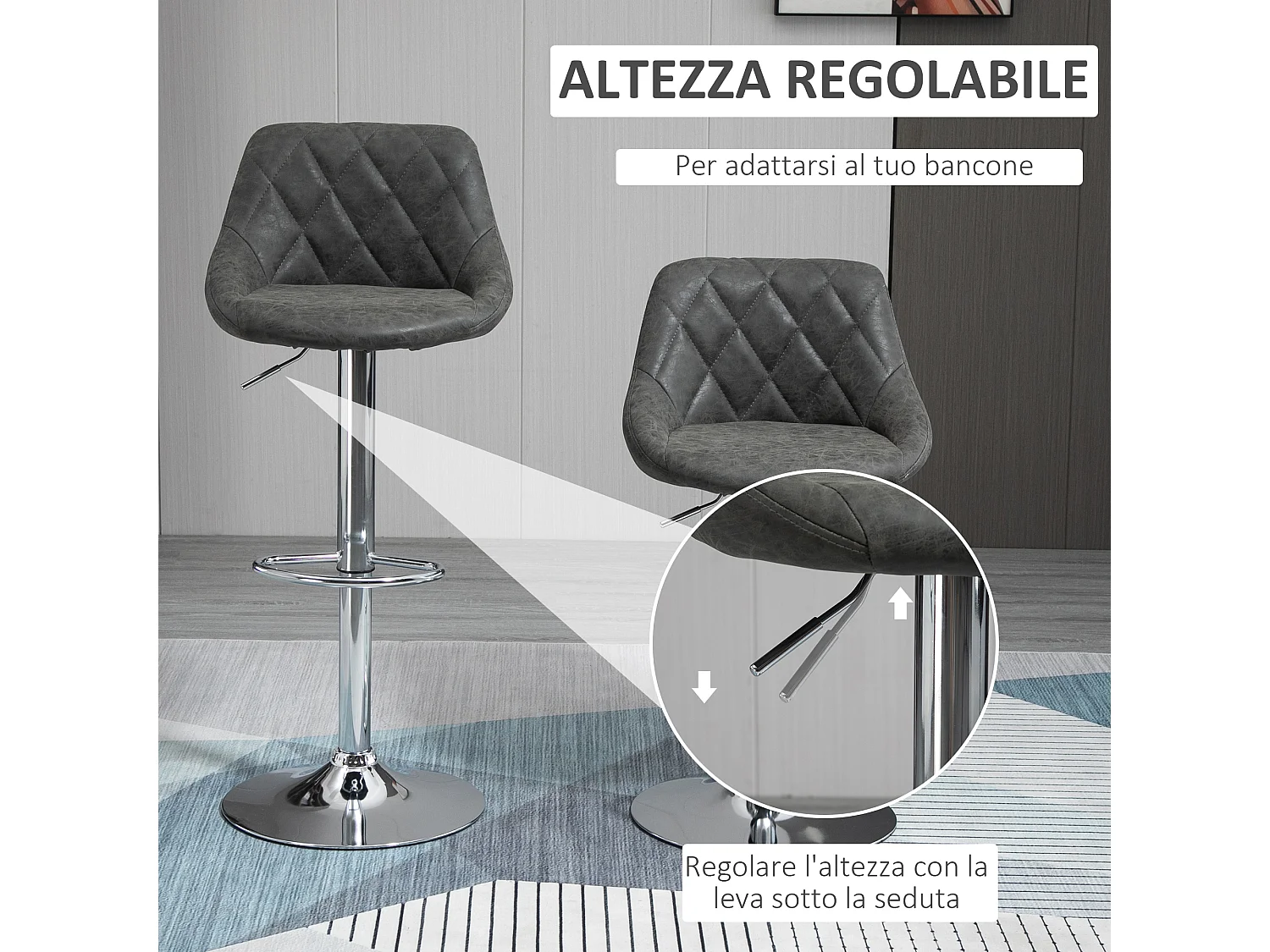 Set 2 sgabelli da bar girevoli in similpelle altezza regolabile