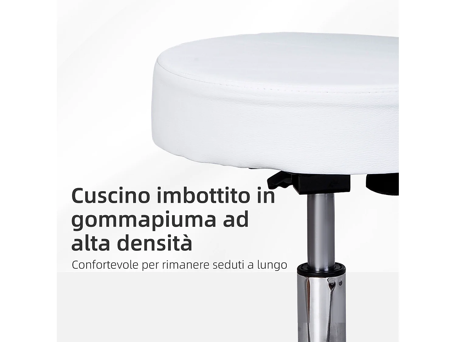 Sgabello girevole con schienale altezza regolabile in PU bianca