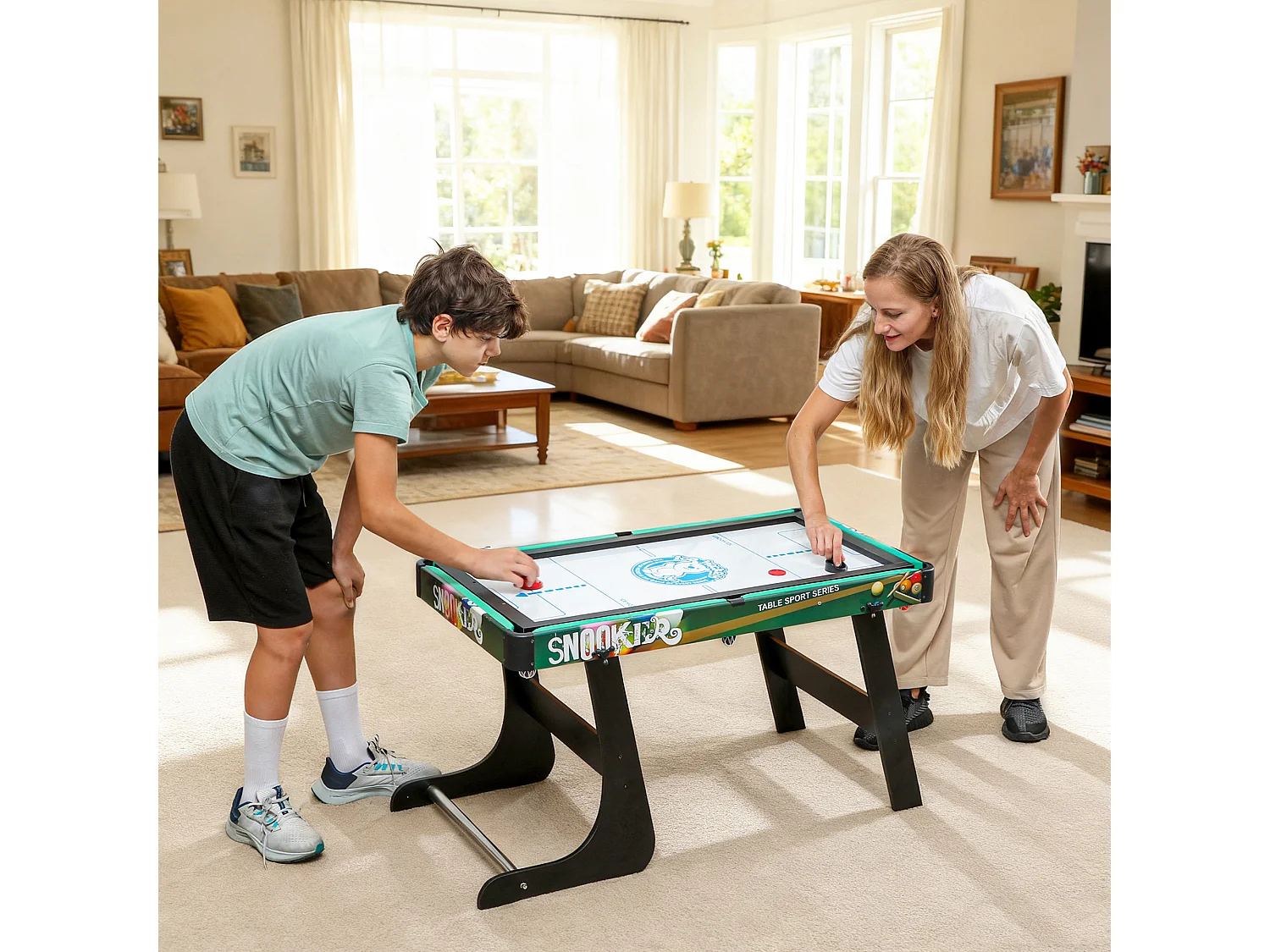 Tavolo da gioco 6 in 1 in mdf, resina e acciaio inox multicolore