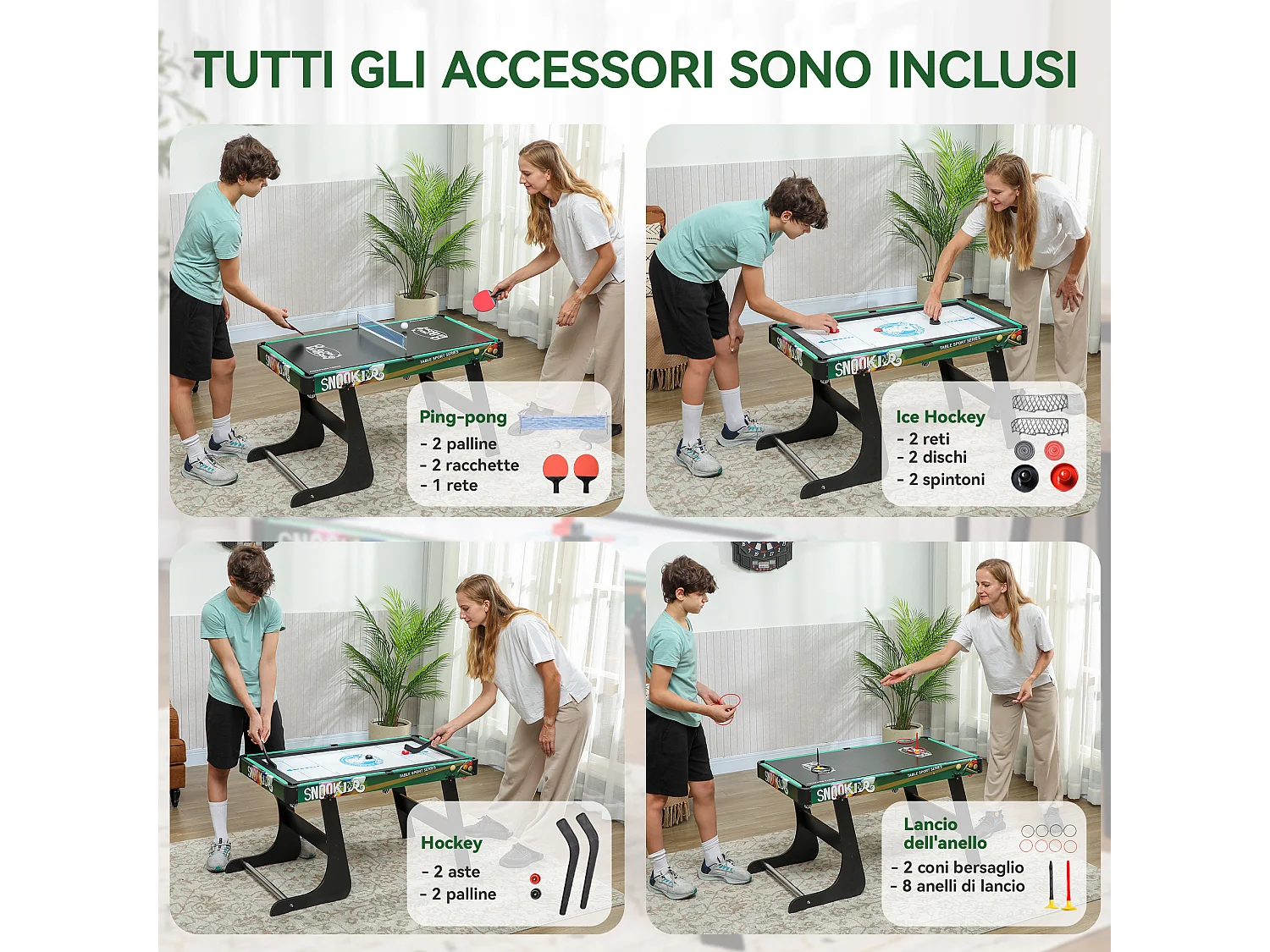 Tavolo da gioco 6 in 1 in mdf, resina e acciaio inox multicolore