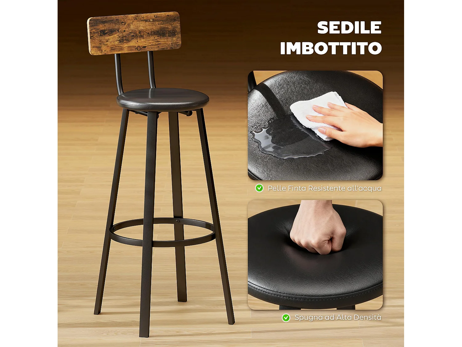 Set 2 sgabelli bar con schienale sgabelli cucina in finta pelle