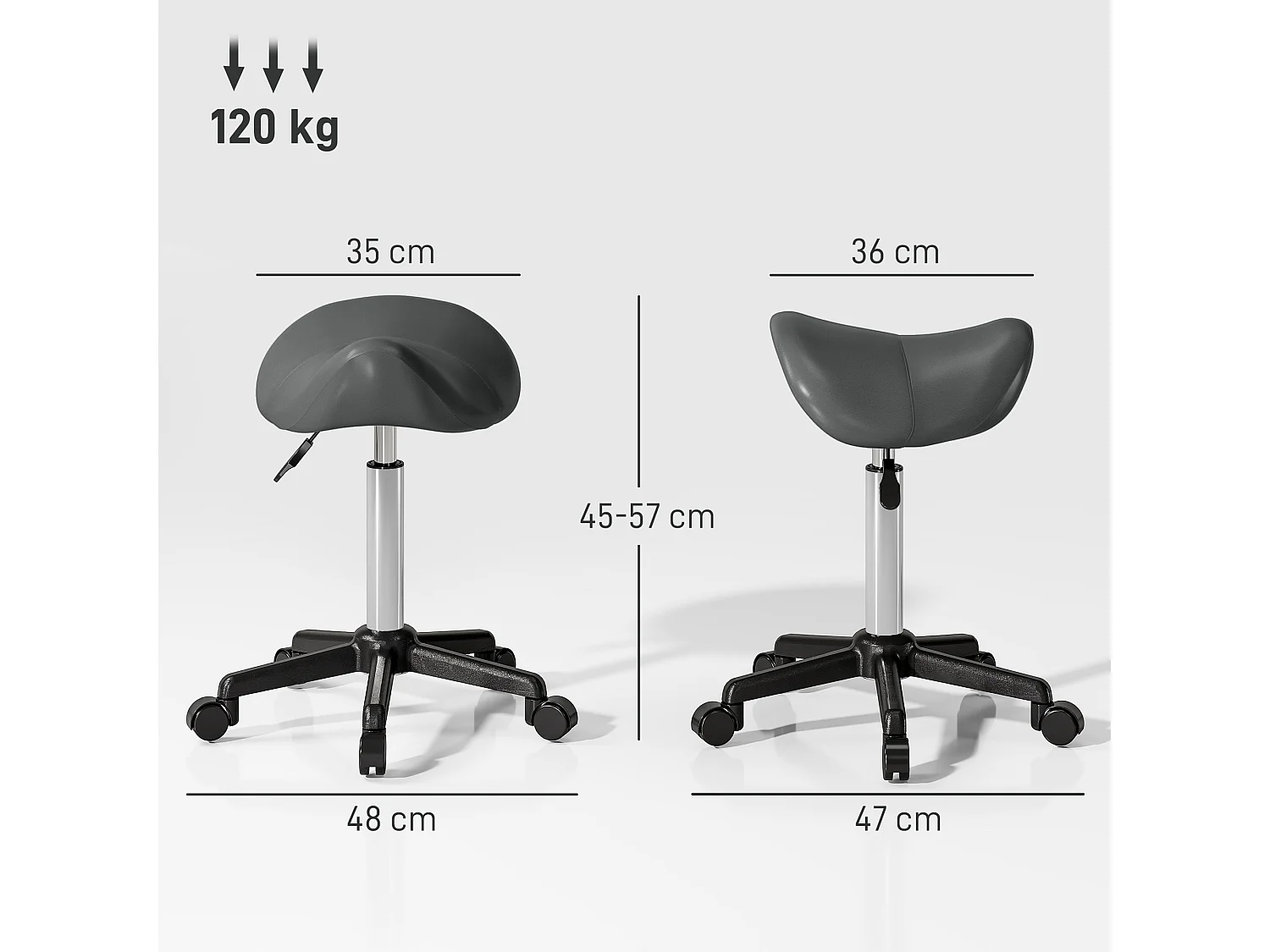 Sgabello girevole a sella con ruote, sgabello per parrucchiere ed estetista