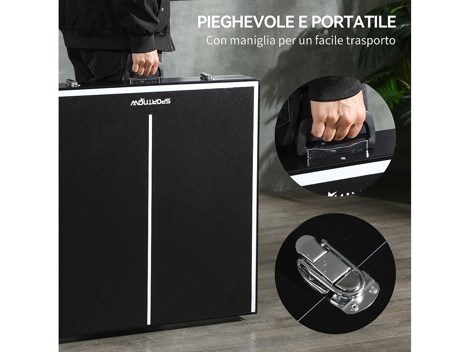 Tavolo ping pong pieghevole in alluminio e mdf 152x76x72 cm nero