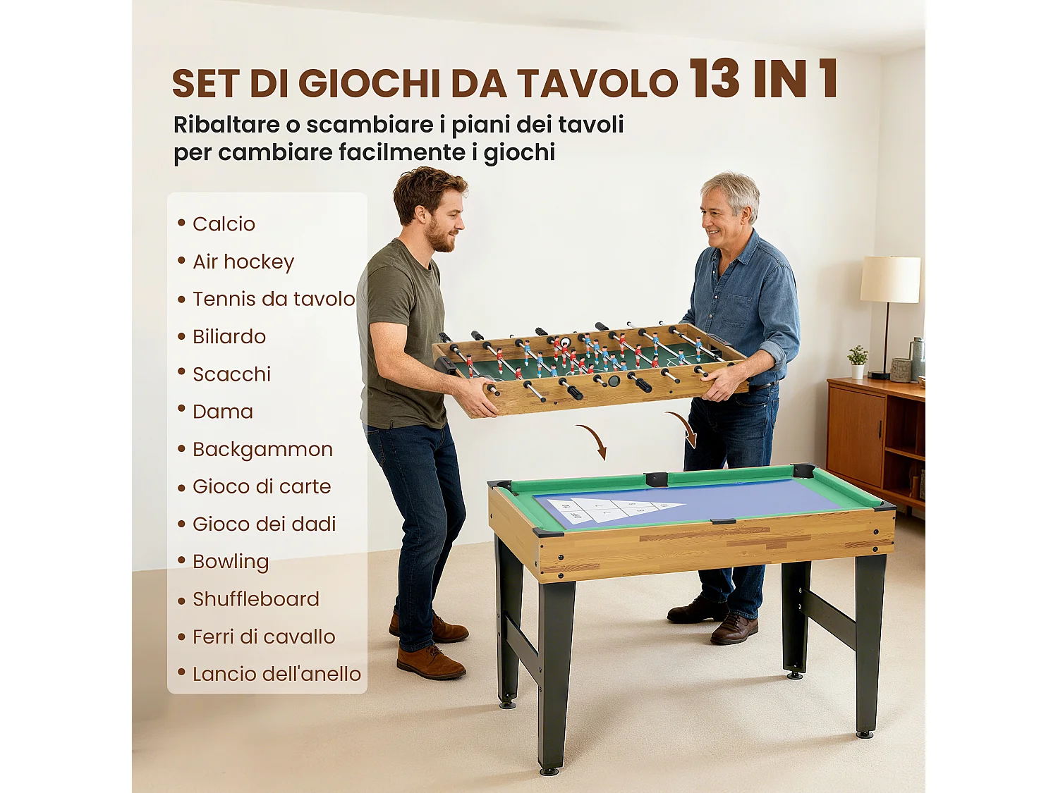 Tavolo multigioco 13 in 1 per adulti e bambini da 6 anni