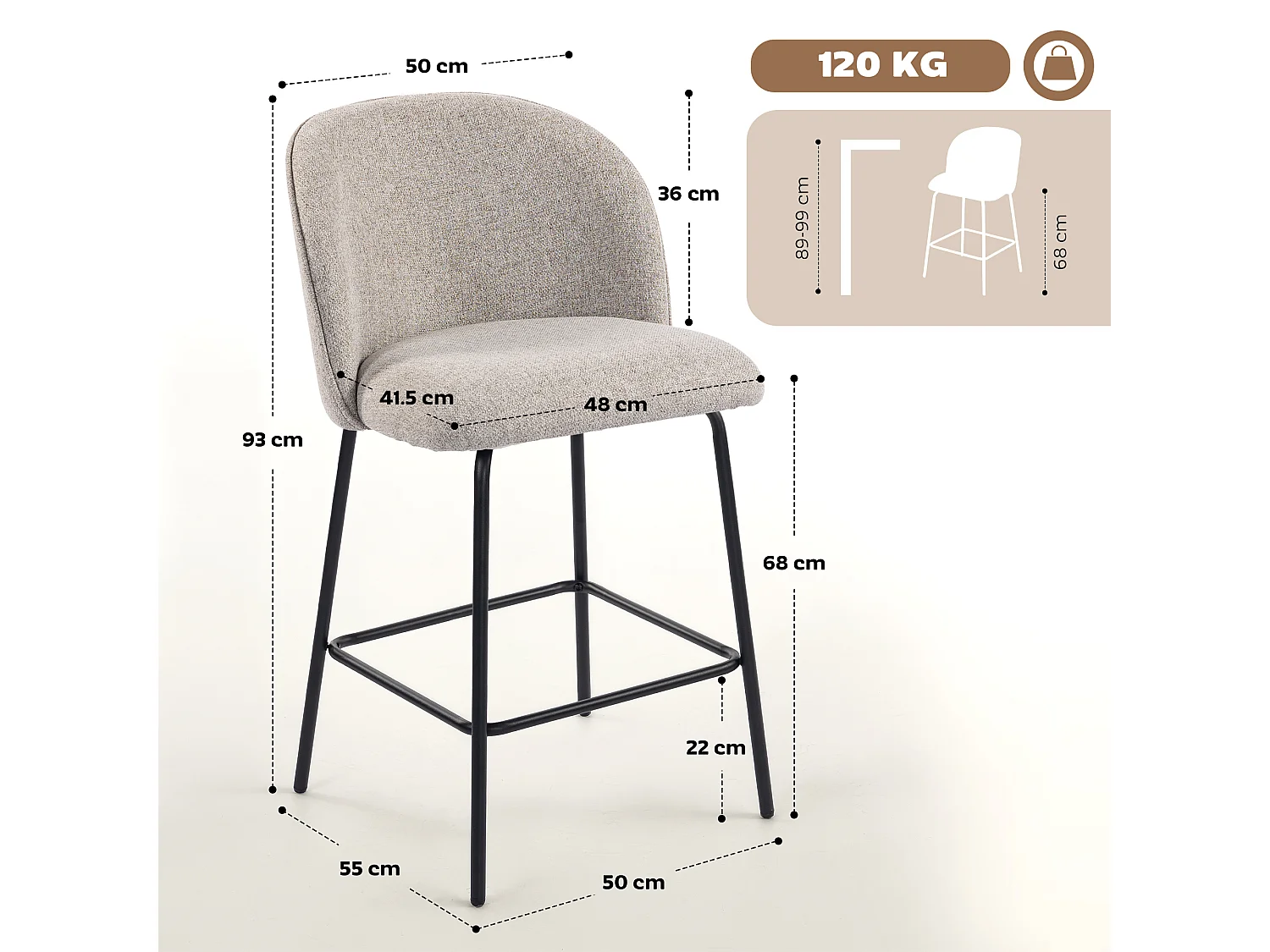 Set 2 sgabelli bar con schienale ergonomico sgabelli cucina in lino