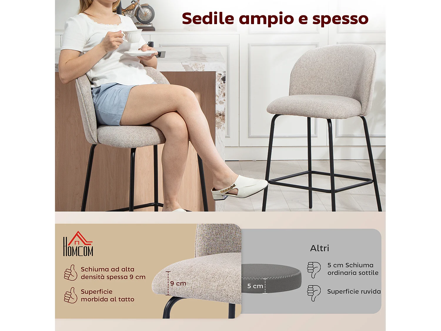 Set 2 sgabelli bar con schienale ergonomico sgabelli cucina in lino