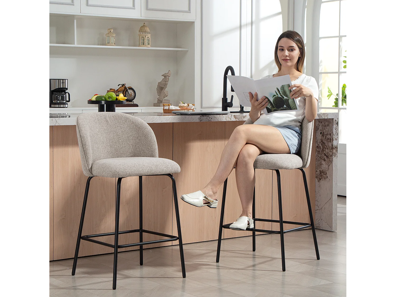 Set 2 sgabelli bar con schienale ergonomico sgabelli cucina in lino