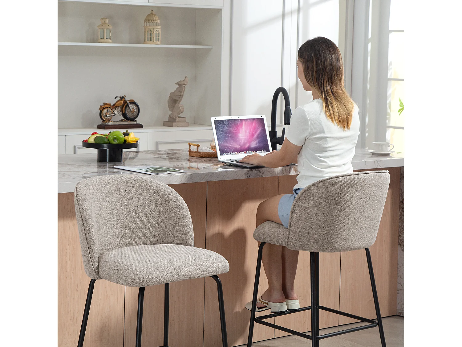 Set 2 sgabelli bar con schienale ergonomico sgabelli cucina in lino