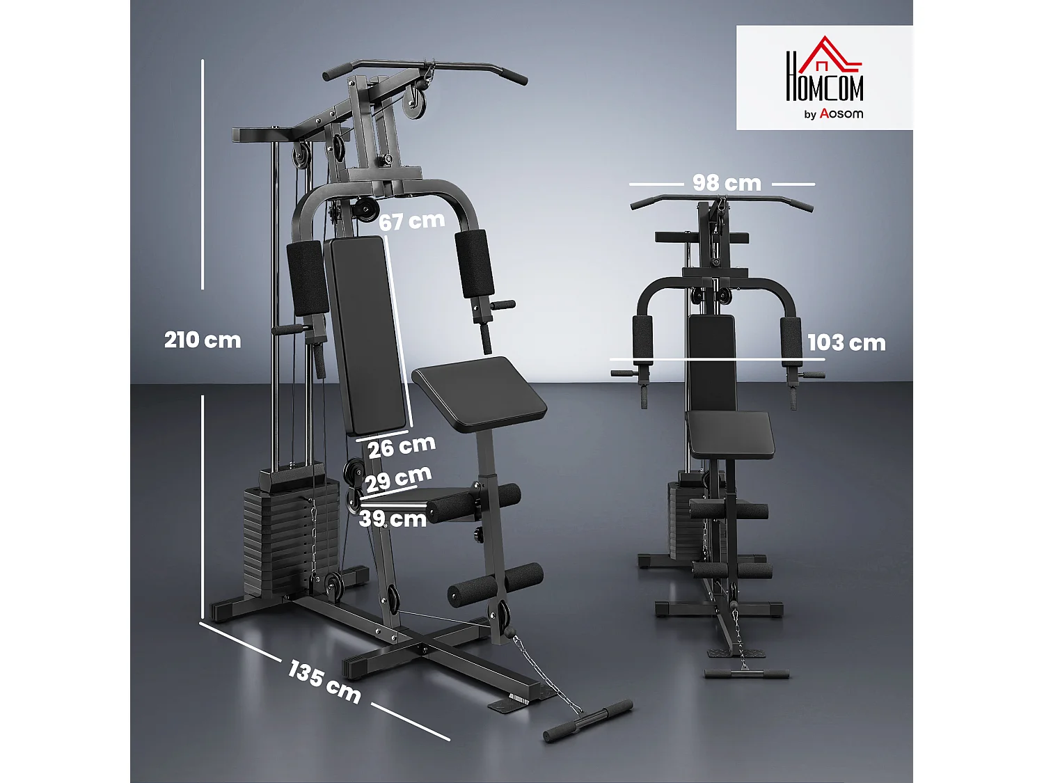 Stazione fitness in acciaio e pu con seduta e schienale imbottiti nero