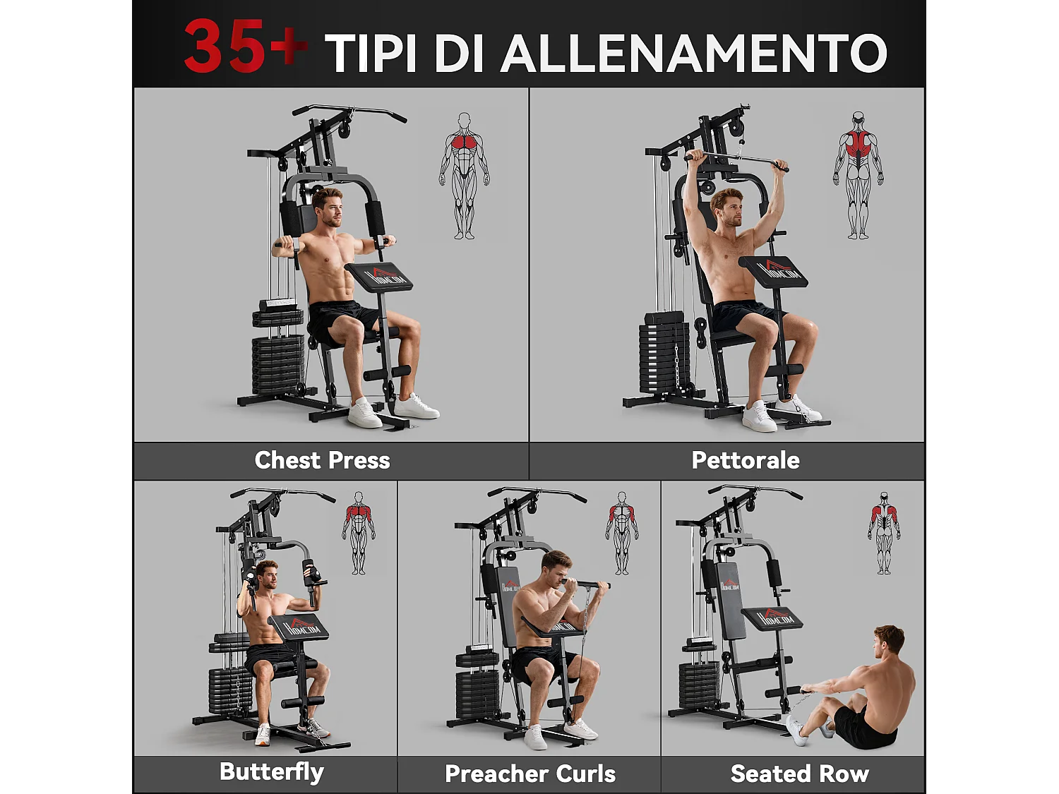 Stazione fitness in acciaio e pu con seduta e schienale imbottiti nero