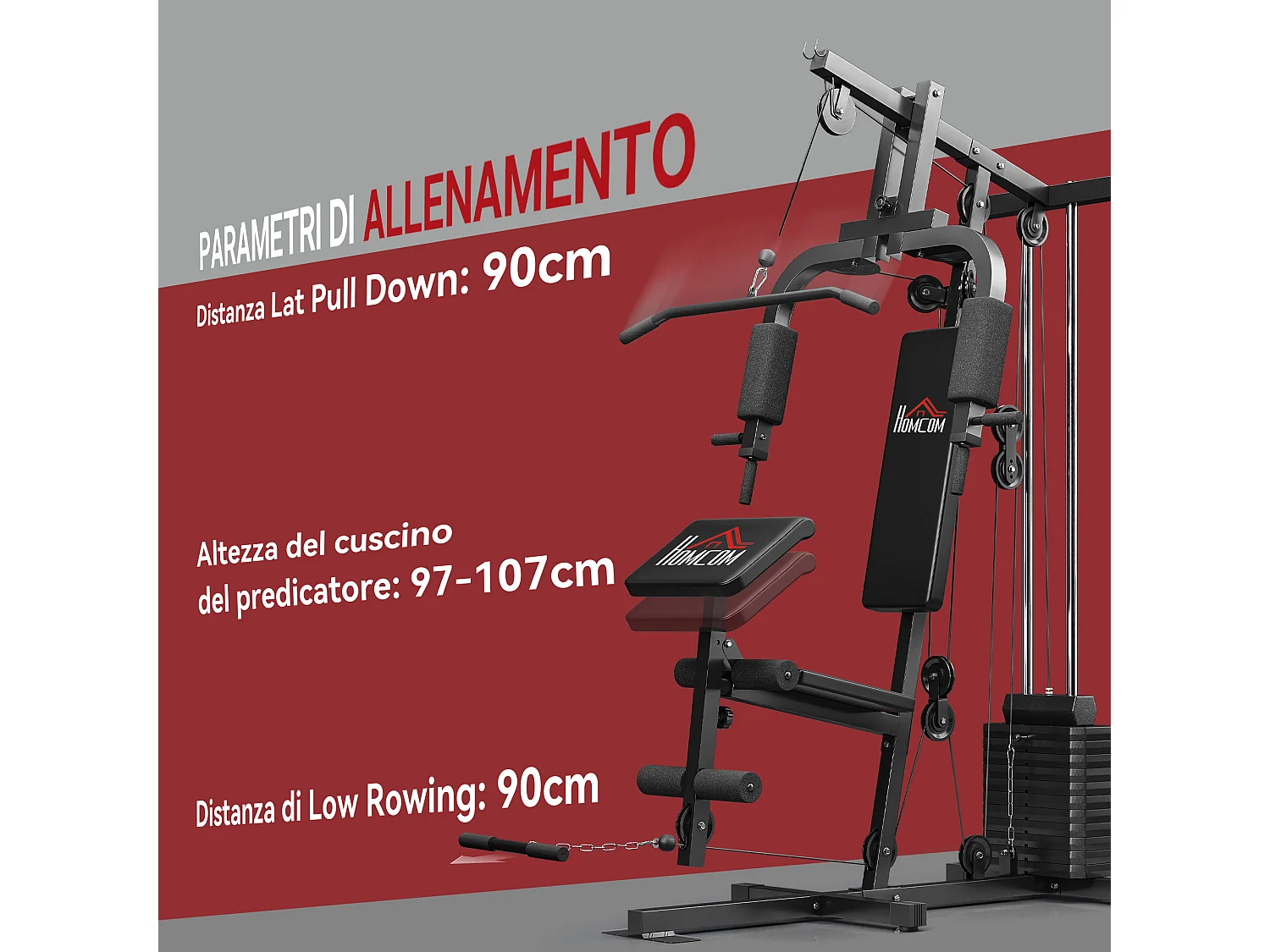 Stazione fitness in acciaio e pu con seduta e schienale imbottiti nero