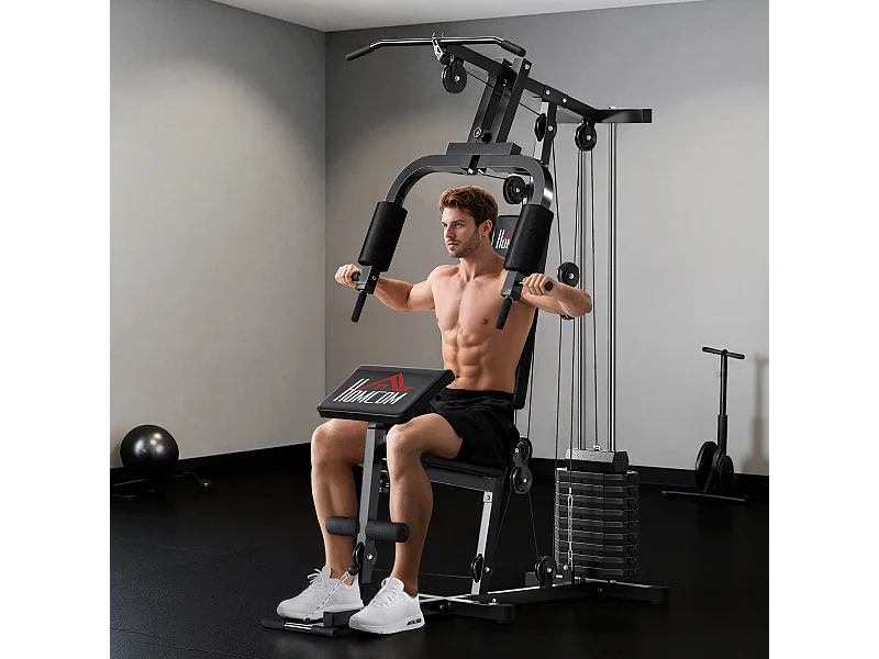 Stazione fitness in acciaio e pu con seduta e schienale imbottiti nero