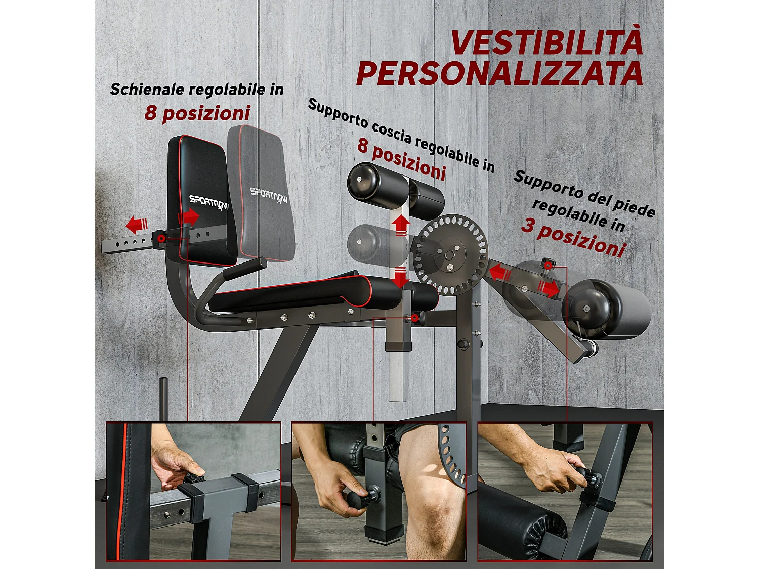 Calf machine con schienale e cuscinetti regolabili 100x90x105 cm