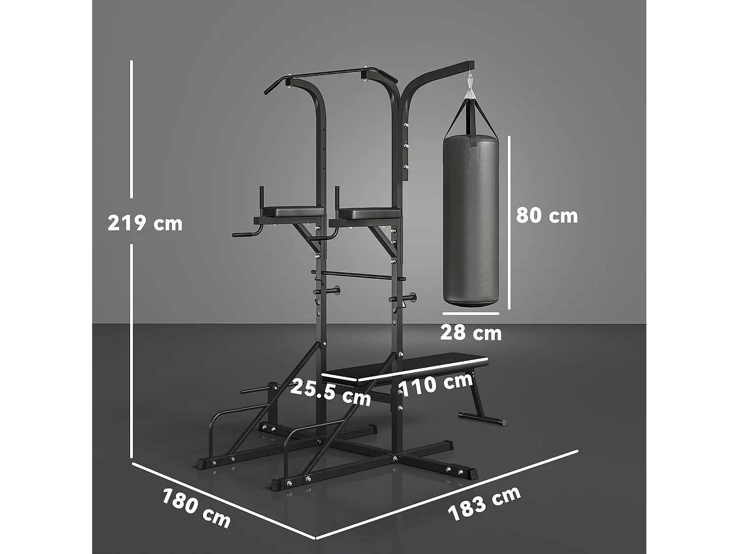 Power tower con panca e sacco da boxe 20kg