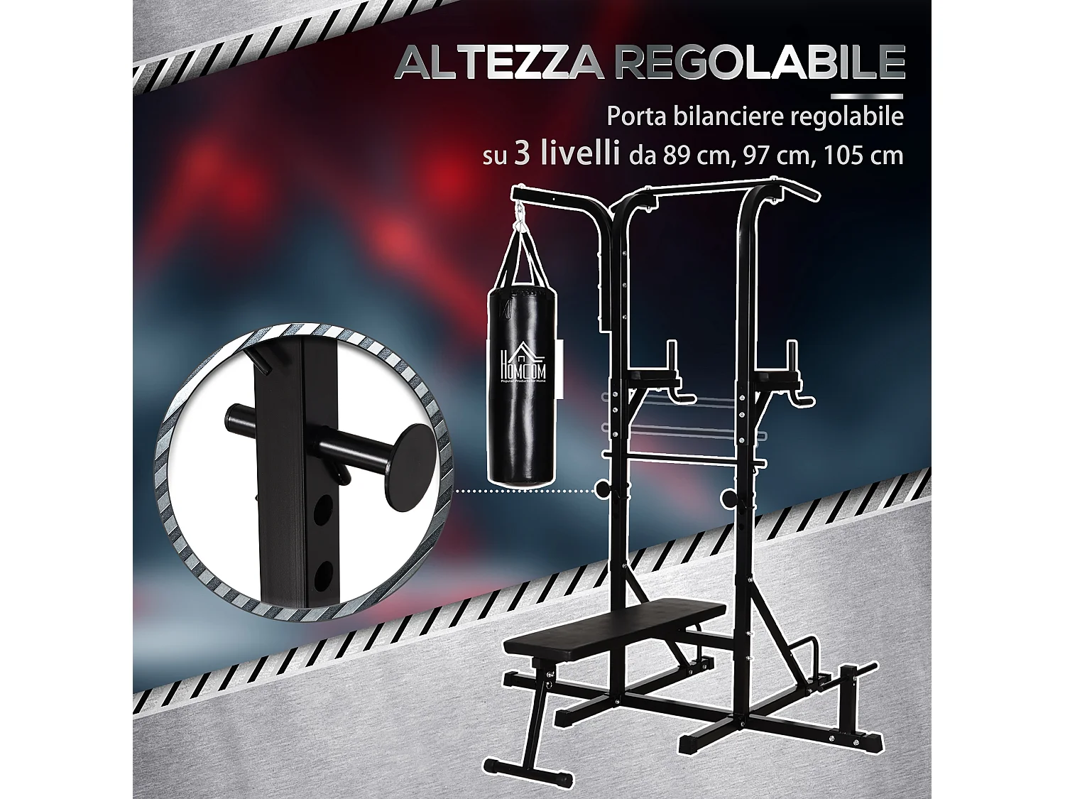 Power tower con panca e sacco da boxe 20kg