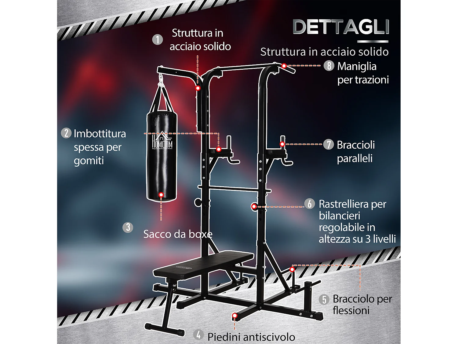 Power tower con panca e sacco da boxe 20kg
