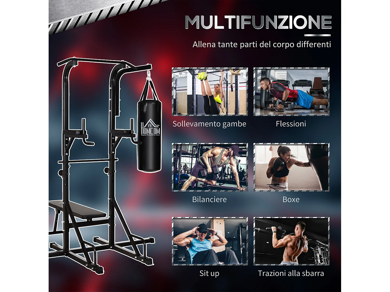 Power tower con panca e sacco da boxe 20kg