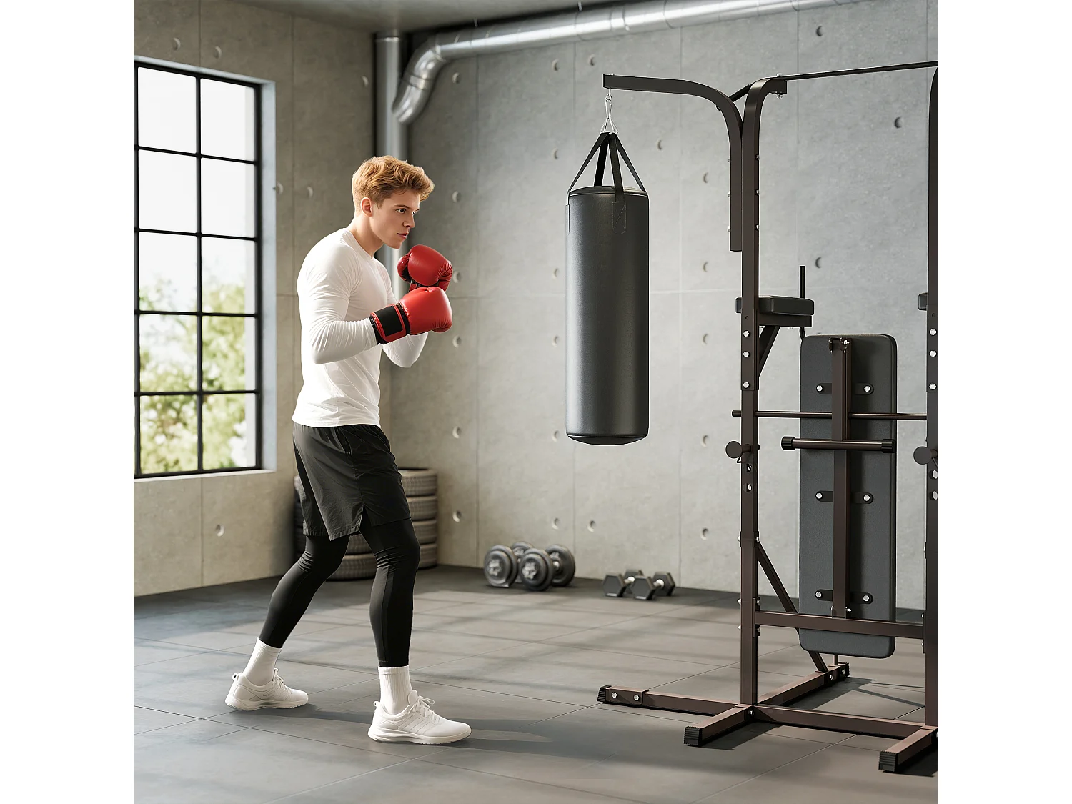 Power tower con panca e sacco da boxe 20kg
