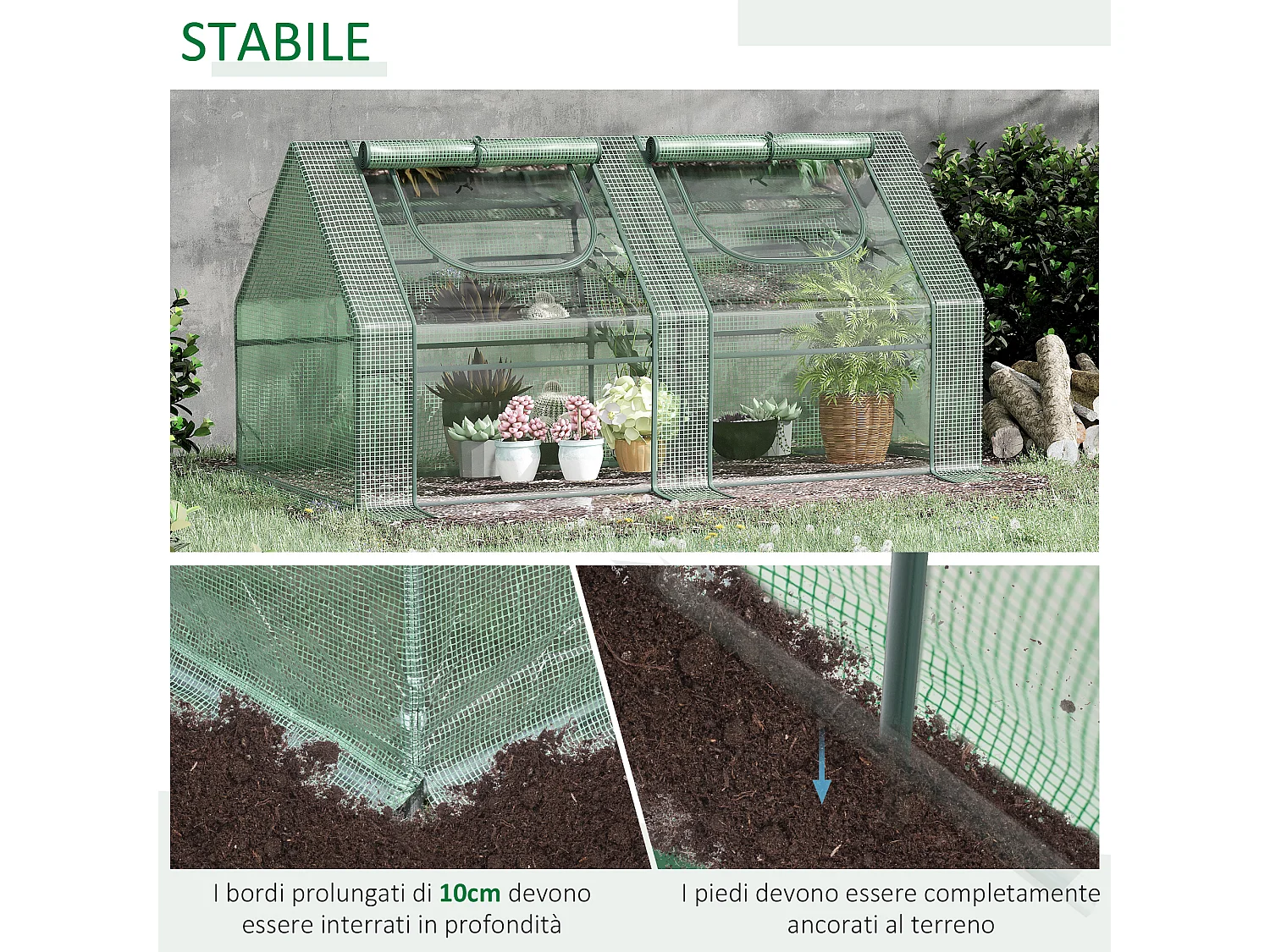 Serra da giardino con 2 coperture in pe e 4 finestre avvolgibili