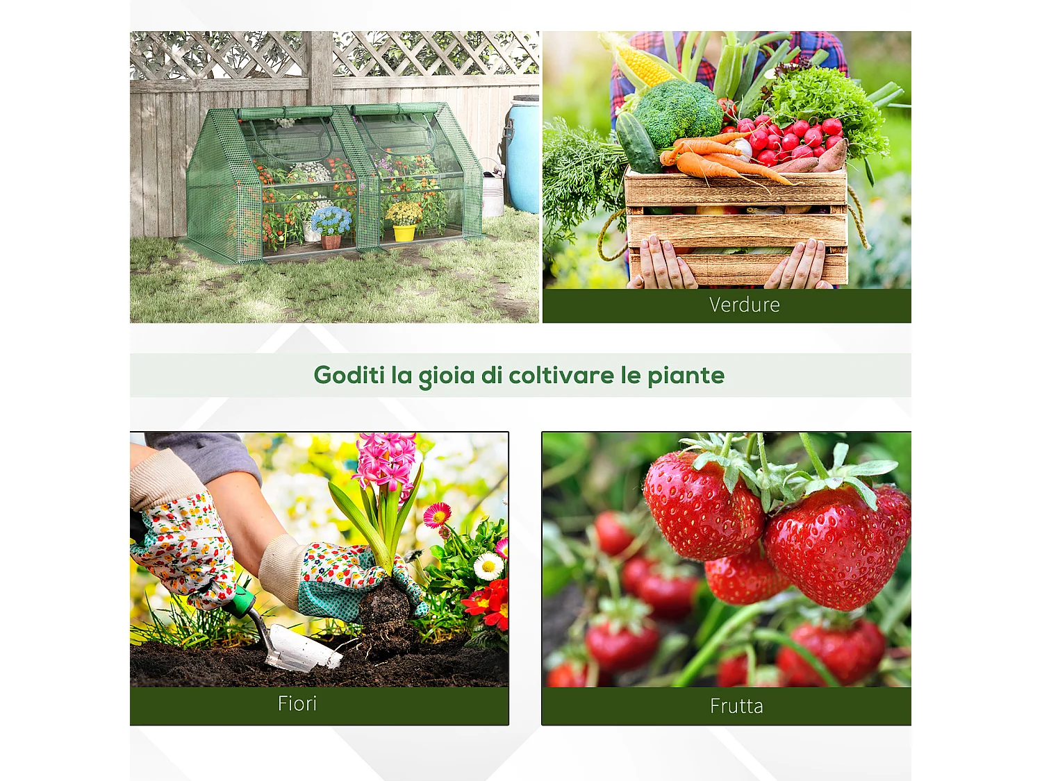 Serra da giardino con 2 coperture in pe e 4 finestre avvolgibili