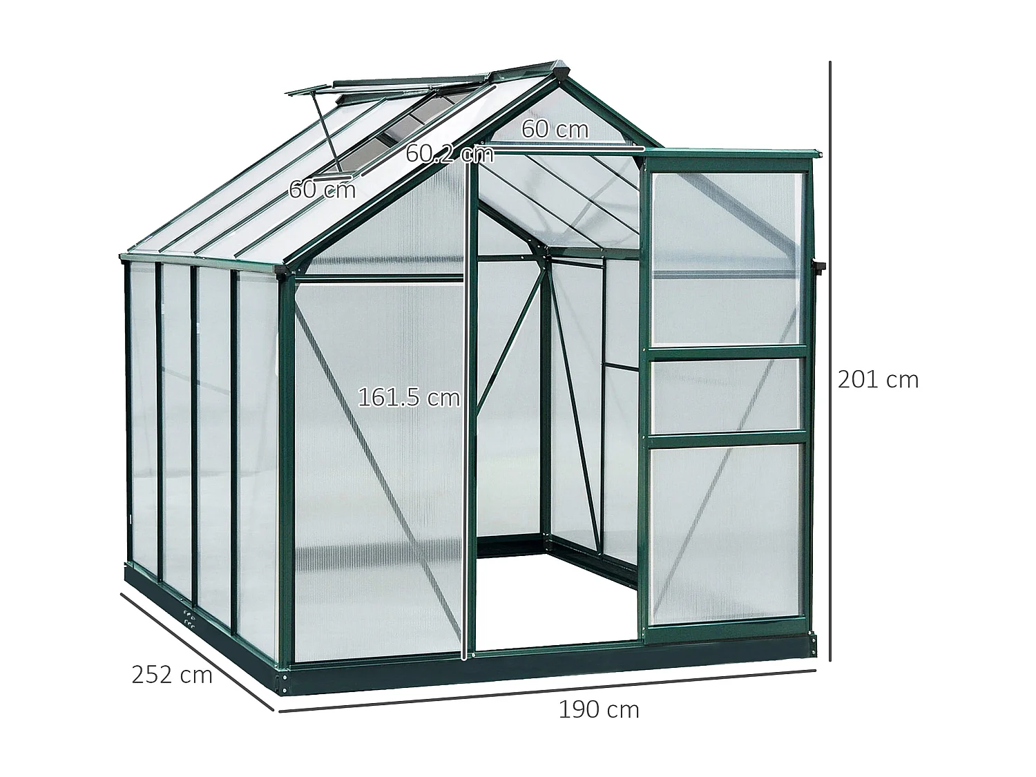 Serra da giardino in policarbonato 190x252x201cm serra per piante con base