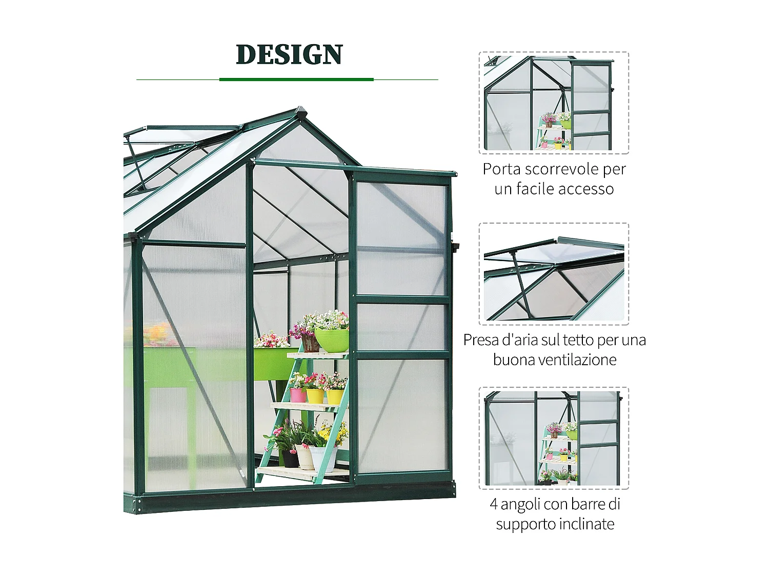 Serra da giardino in policarbonato 190x252x201cm serra per piante con base