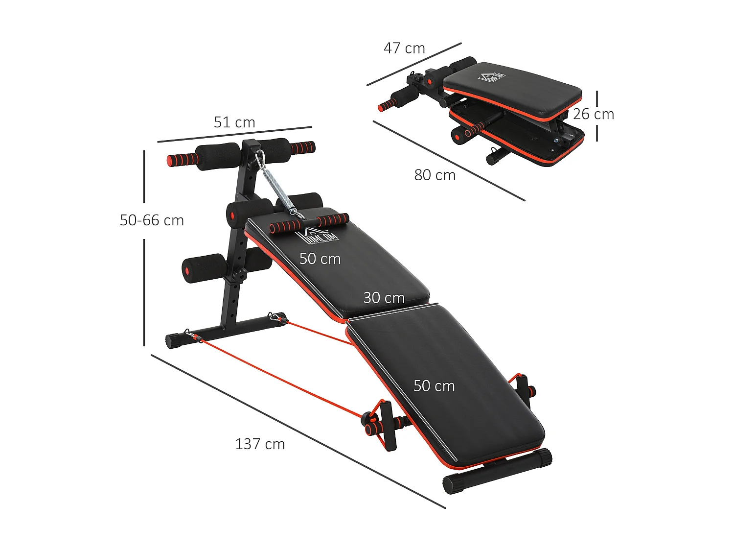 Panca per addominali pieghevole regolabile con imbottitura nera rossa