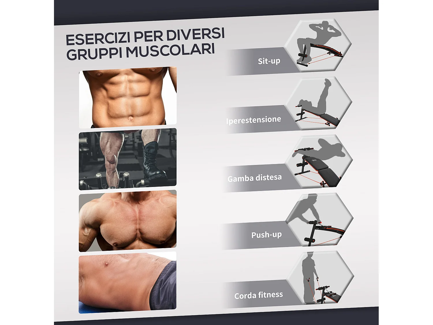 Panca per addominali pieghevole regolabile con imbottitura nera rossa