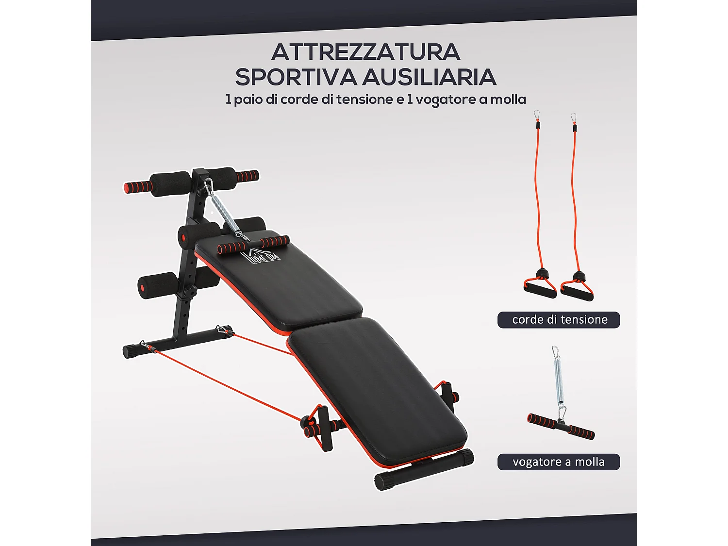 Panca per addominali pieghevole regolabile con imbottitura nera rossa