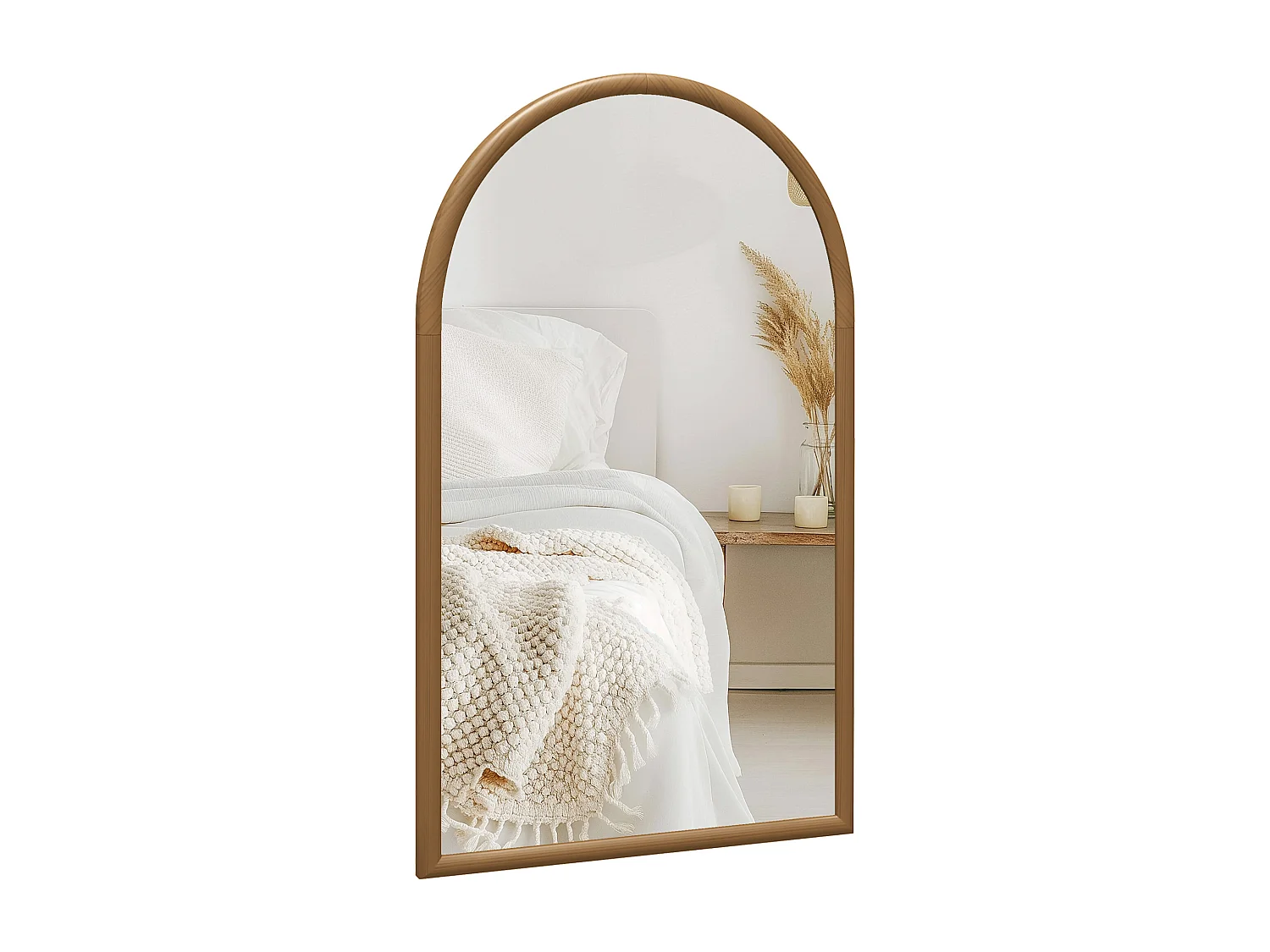 Specchio da parete ad arco con cornice in legno marrone scuro