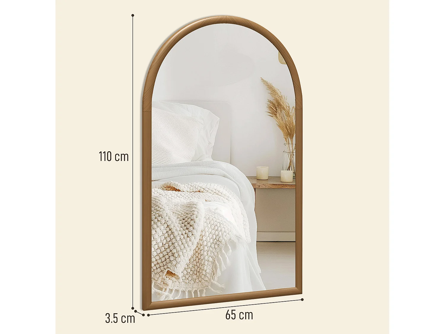 Specchio da parete ad arco con cornice in legno marrone scuro