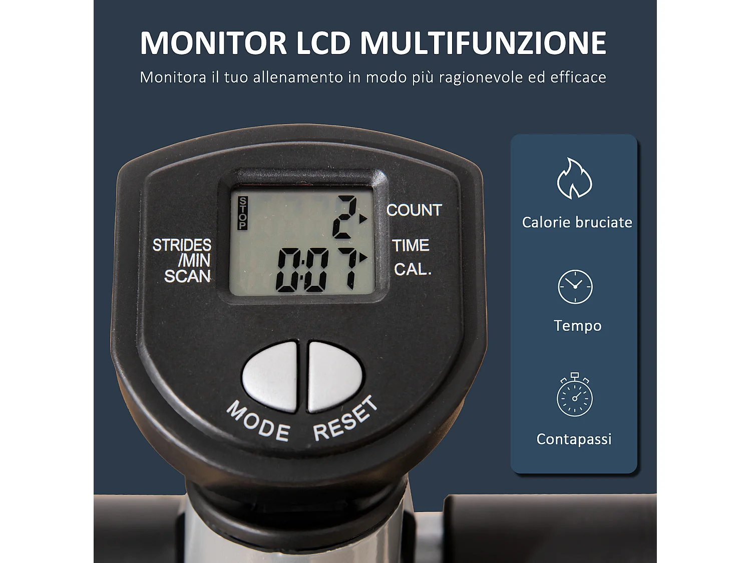 Stepper con monitor lcd, manubrio regolabile ed elastici bianco grigio