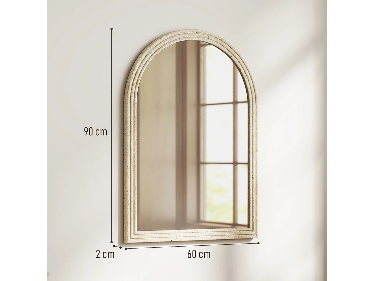 Specchio da parete ad arco con bordo scanalato60x2x90 cm beige