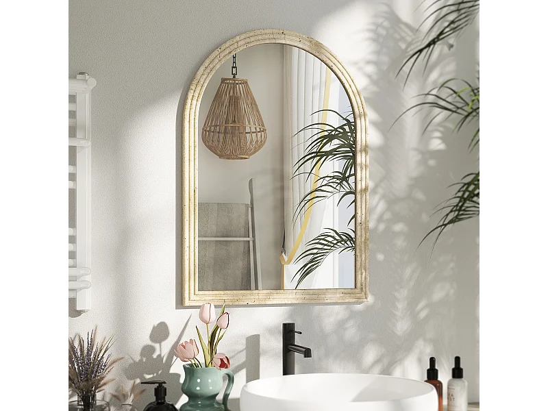 Specchio da parete ad arco con bordo scanalato60x2x90 cm beige