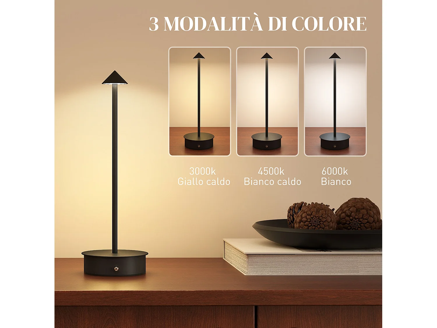 Lampada da tavolo ricaricabile touch e regolabile nero