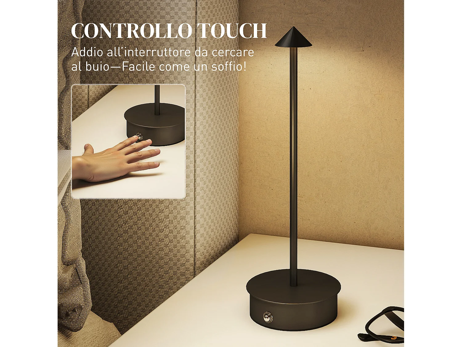 Lampada da tavolo ricaricabile touch e regolabile nero