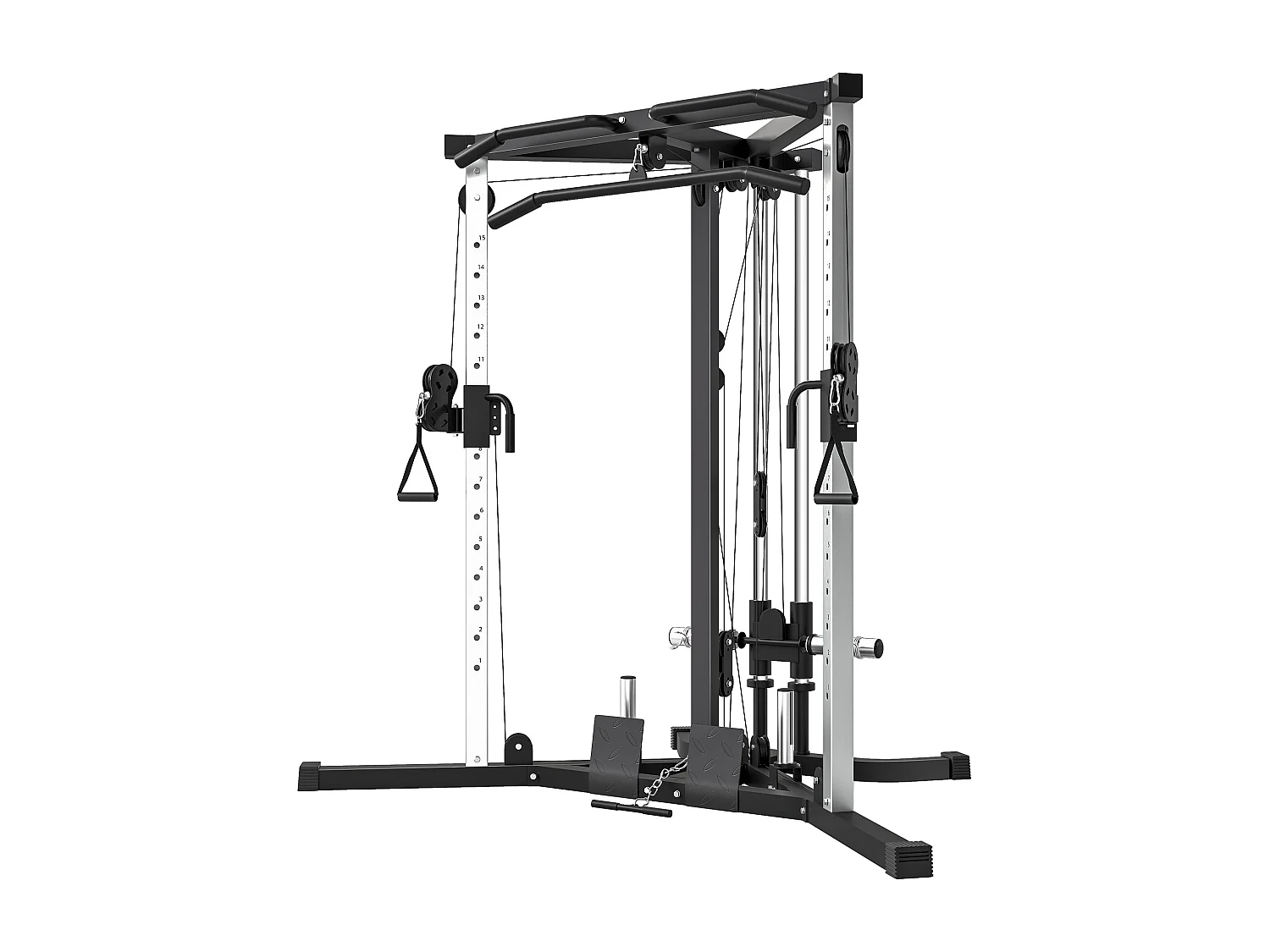 Stazione Fitness multifunzione con sbarra trazioni e bilanciere nero