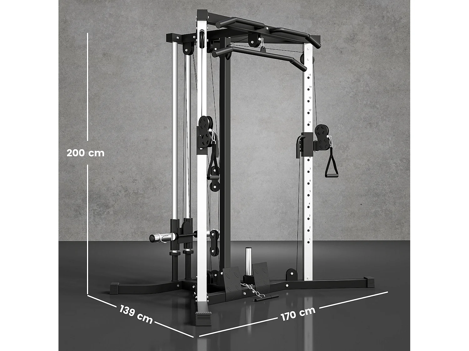 Stazione Fitness multifunzione con sbarra trazioni e bilanciere nero