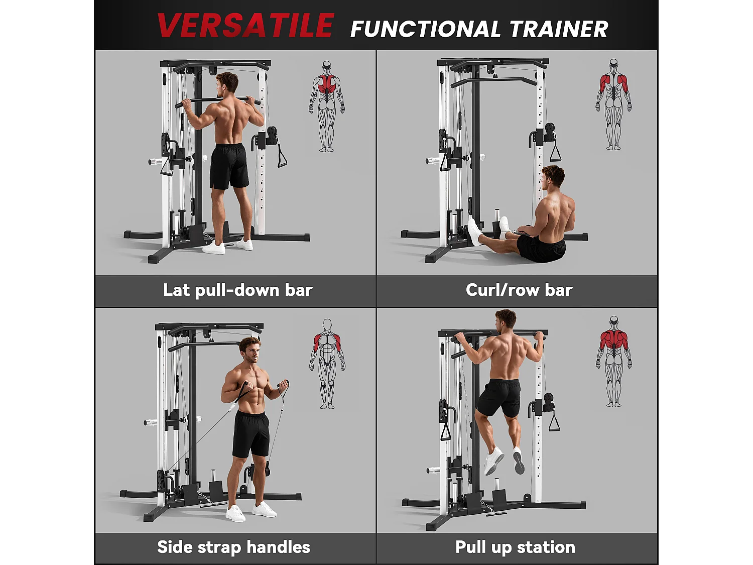 Stazione Fitness multifunzione con sbarra trazioni e bilanciere nero