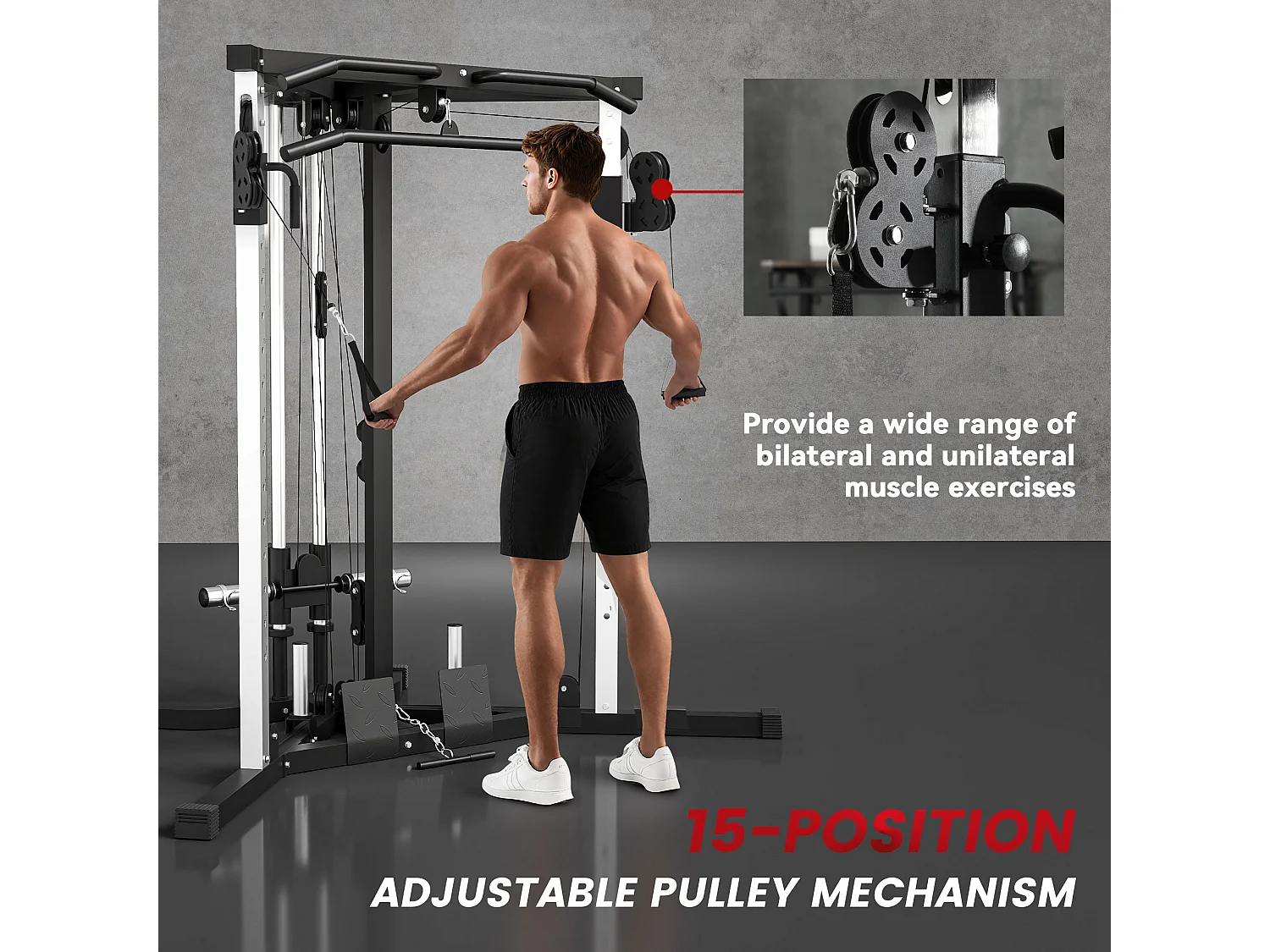 Stazione Fitness multifunzione con sbarra trazioni e bilanciere nero